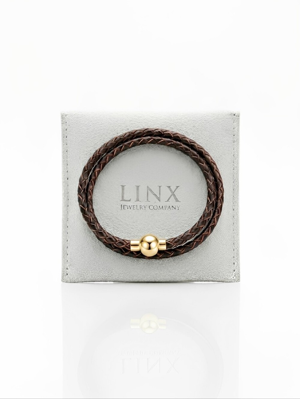 Linx Double Wrap Vintage Brown Leather Braided Cord Bracelet Gold Magnetic Clasp